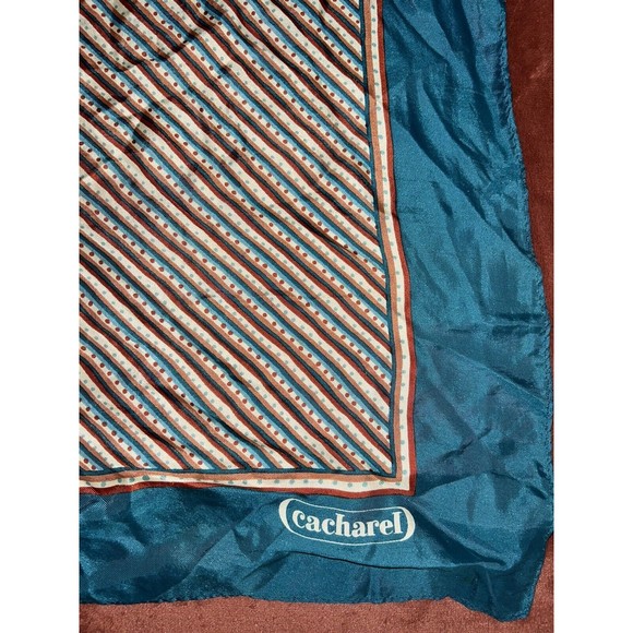 Vintage 70s Cacharel for Glentex Silk Mod Blue Geometric Square Scarf Women’s - Picture 3 of 5